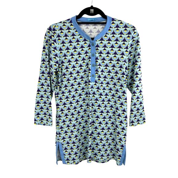 J. McLaughlin Navy & Light Blue Floral Print Catalina Cloth Tunic Top Small - Picture 1 of 4